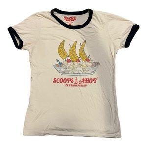 Netflix Stranger Things Scoops Ahoy Ringer Shirt - Women's Medium with Minor Rip